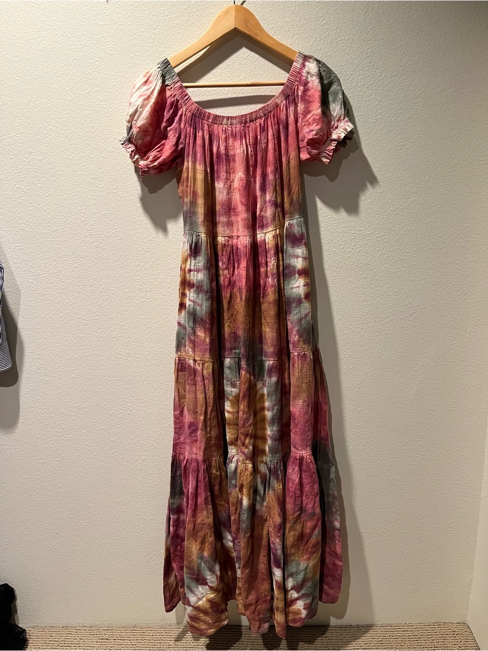 Women’s Pink Tie-Dye Peasant Maxi Dress NWOT